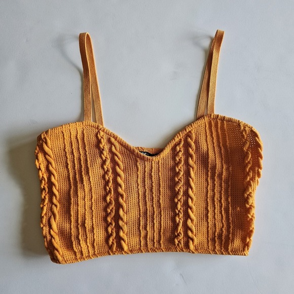 Zara Tops - Zara Crop Top Womens Medium Orange Boho Textured Summer Festival Beach Boardwalk